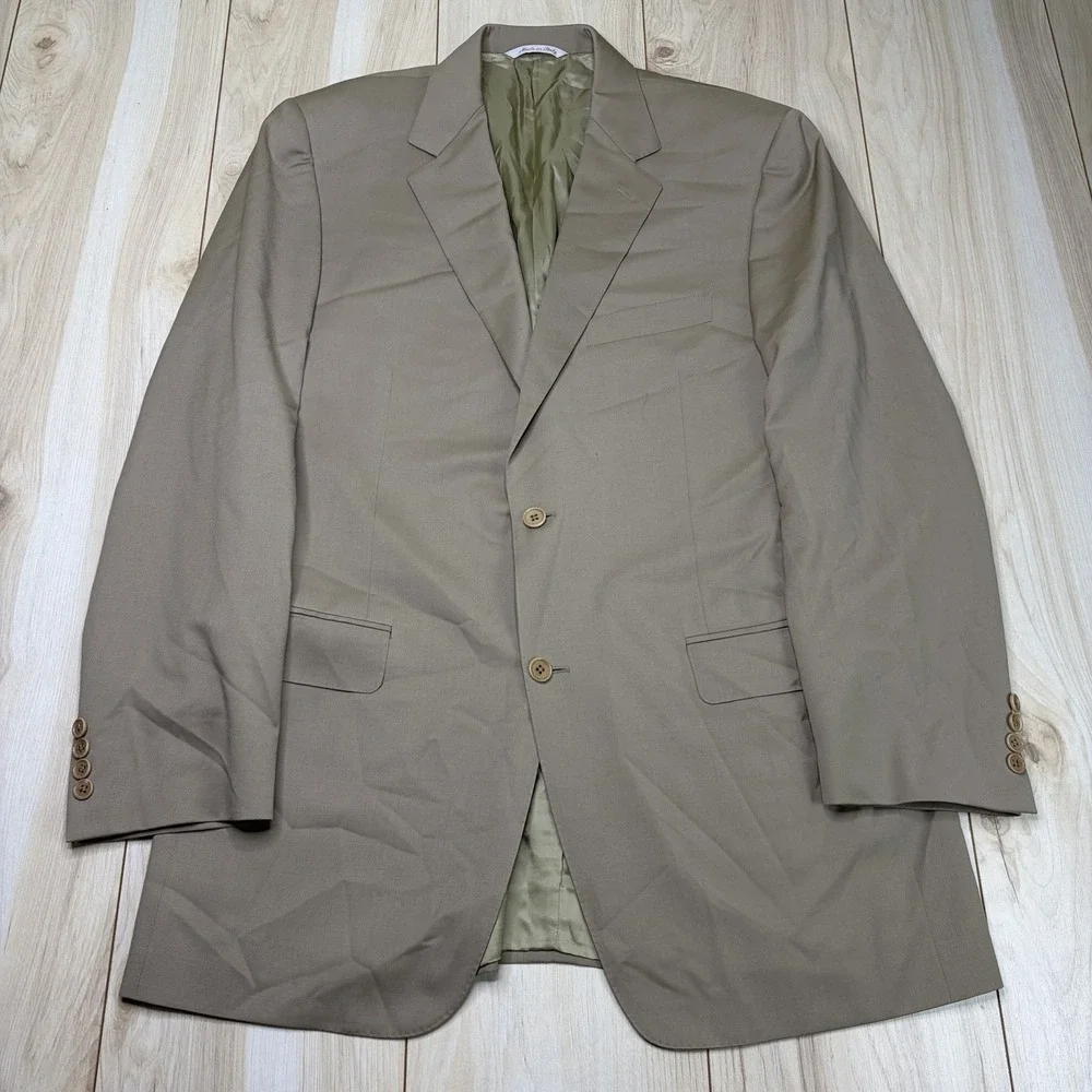 CANALI Beige Pure Wool 2-Pc Suit Mens Size 42L Slim 36x32 Made In Italy